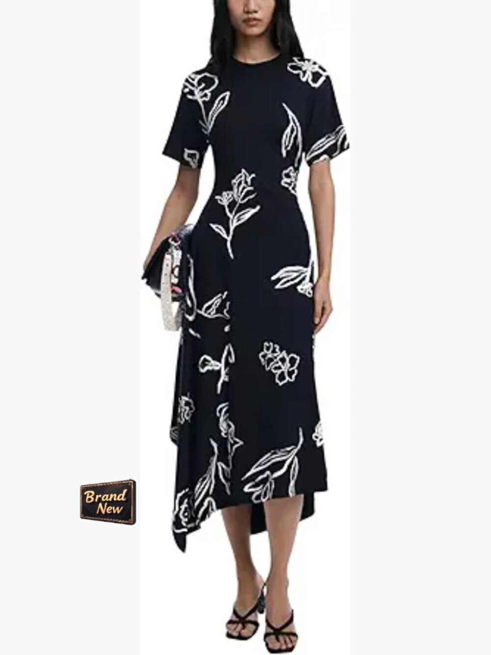 Desigual Knit Midi Dress Round Neck Short Sleeve Snap Closure Viscose Blend
